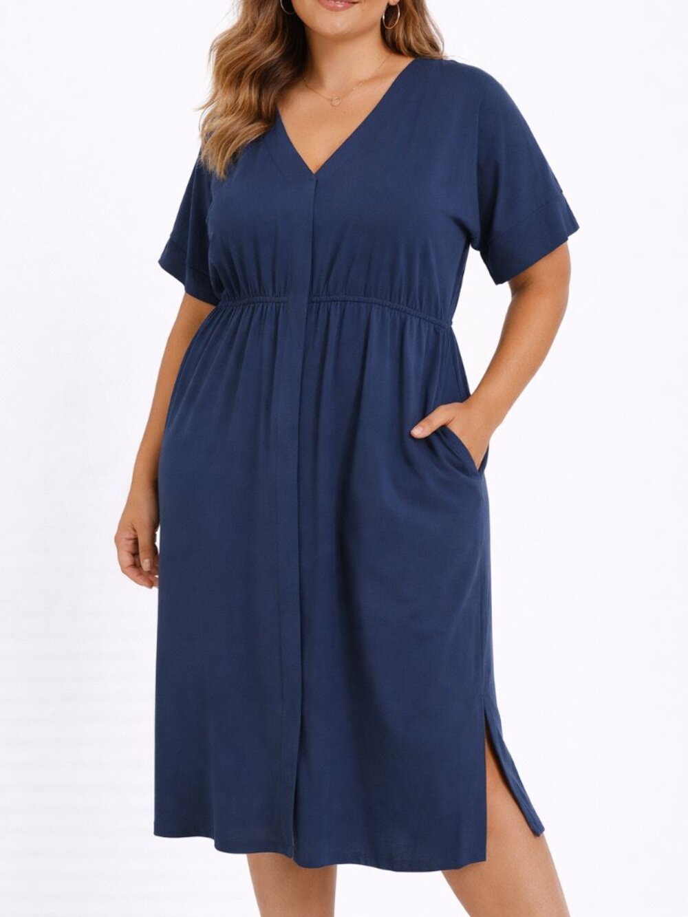Soft Surroundings Go Lively Midi Dress Size XL Flowy Minimalist V- Neck